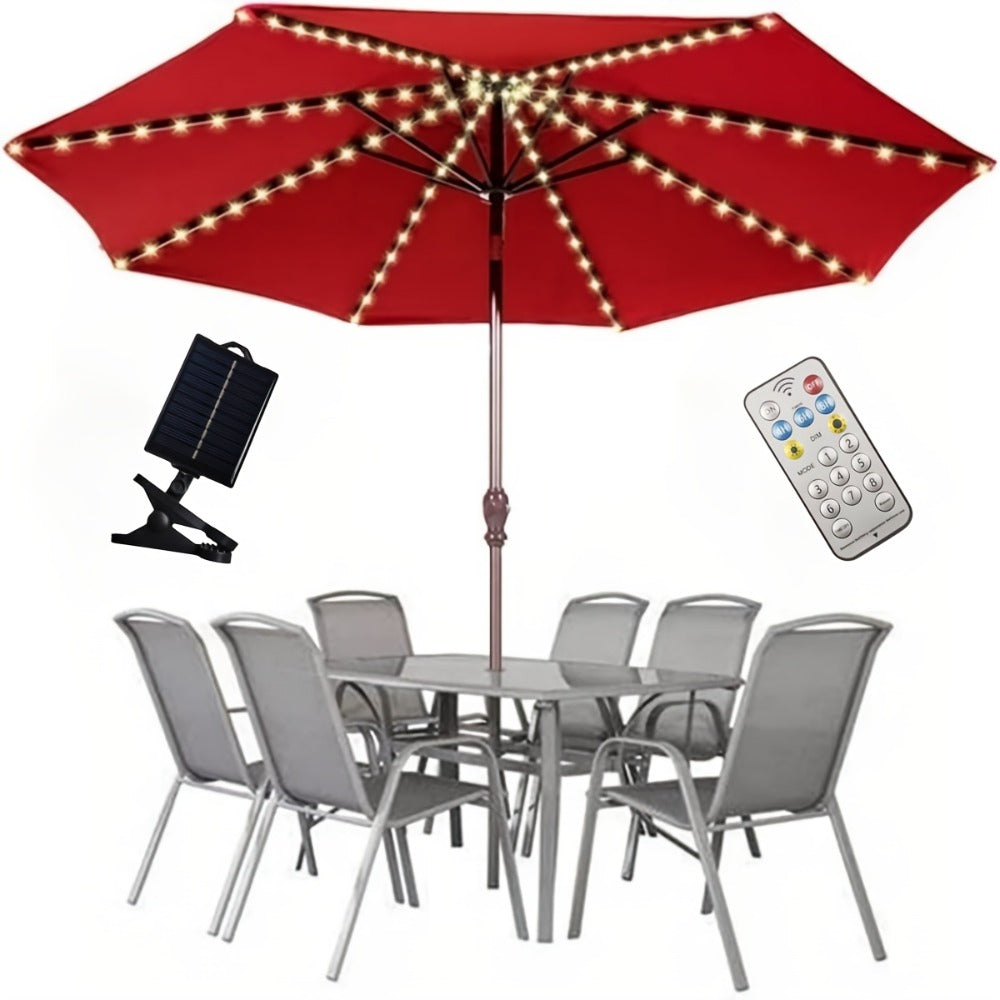 Solar Patio Umbrella Light 104 LED ¨C 8 Modes Remote Control Outdoor Market Umbrella Lamp | Solar Powered Warm White Light for Backyard, Deck, Poolside, Beach, Garden & Camping | Battery Included