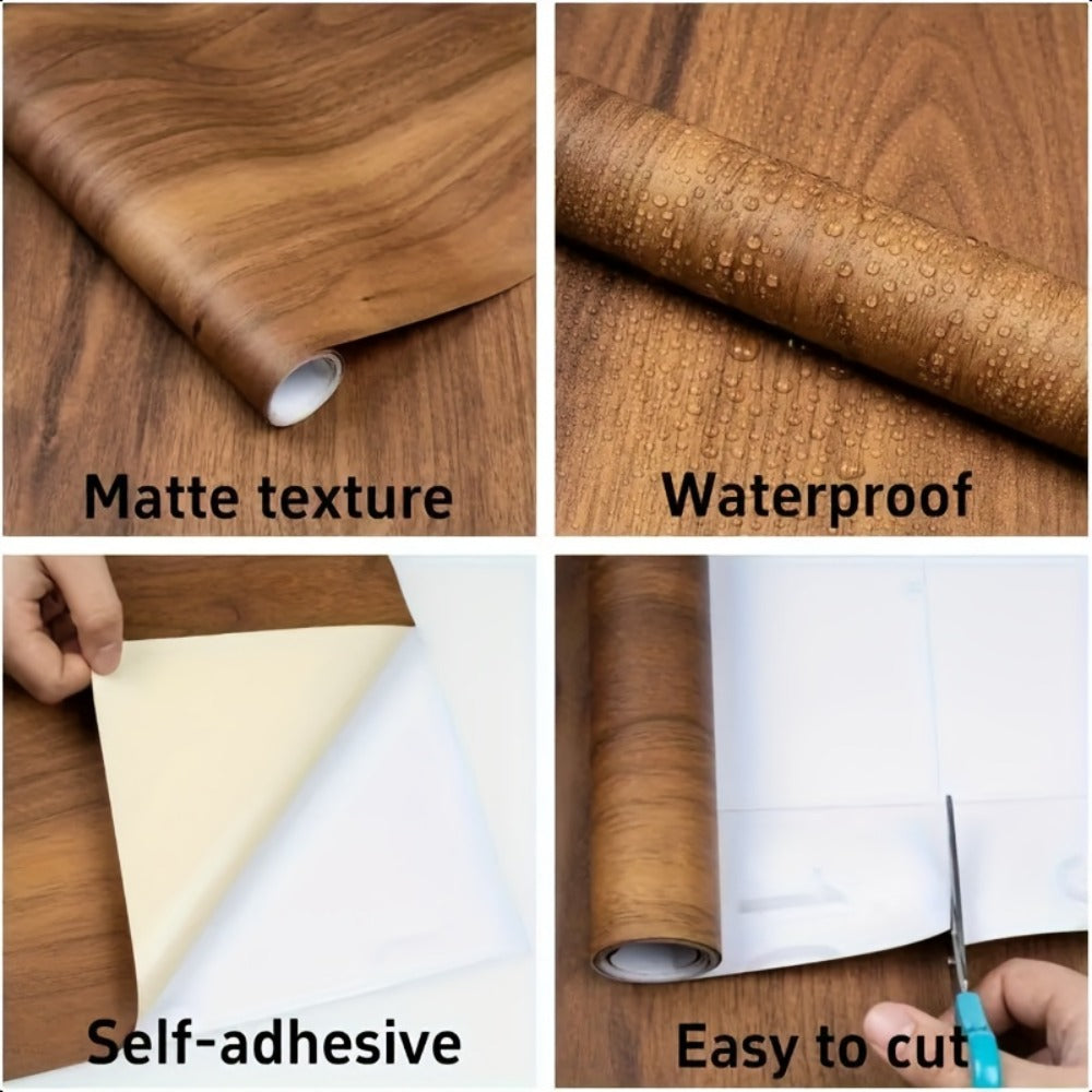 Wood Grain Floor Sticker Roll Peel & Stick Self-Adhesive Non-Slip Thickened Vinyl ¨C Vintage DIY Flooring for Walls, Floors, Desks & Door Panels