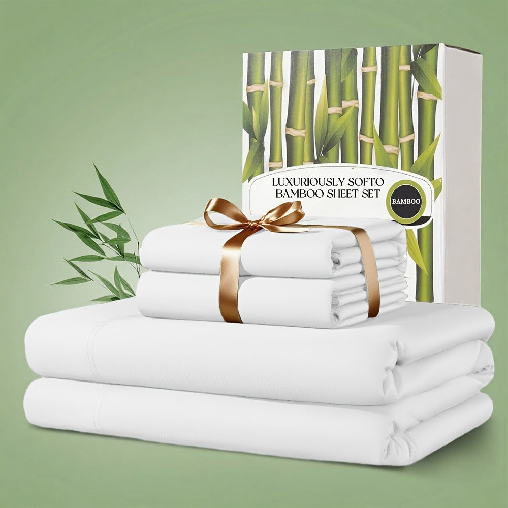 Bamboo Bed Sheet Set 4pcs 2200TC Deep Pocket Cooling Fitted Sheets ¨C Ultra Soft, Breathable, Shrink & Wrinkle Resistant