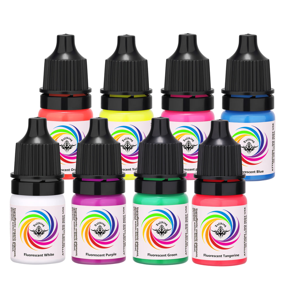 UV Fluorescent Tattoo Ink Set 8 Colors ¨C Professional Long-Lasting Blacklight Tattoo Pigment for Body Art, Permanent Makeup & DIY Tattoo ¨C Vibrant Neon Violet Glow Ink