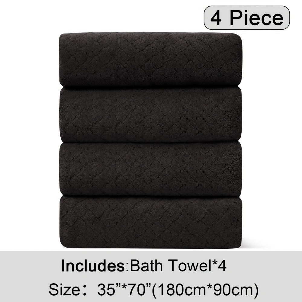 Oversized Bath Towel Set 4 Piece Diamond Pattern Microfiber - Ultra Soft Highly Absorbent Quick Dry | 10 Colors | Blue Green Black Gray Navy Orchid Brown Purple White Turquoise | Bathroom Hotel Gym Gift