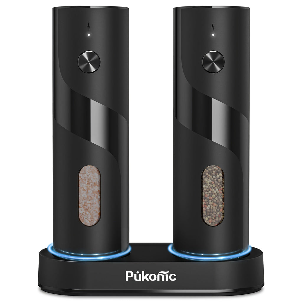 Electric Pepper Grinder Set USB-C Rechargeable with LED Light Ceramic Core Adjustable Coarseness One-Hand Automatic Salt Pepper Mill Kitchen Gift for Home Cooking Camping BBQ