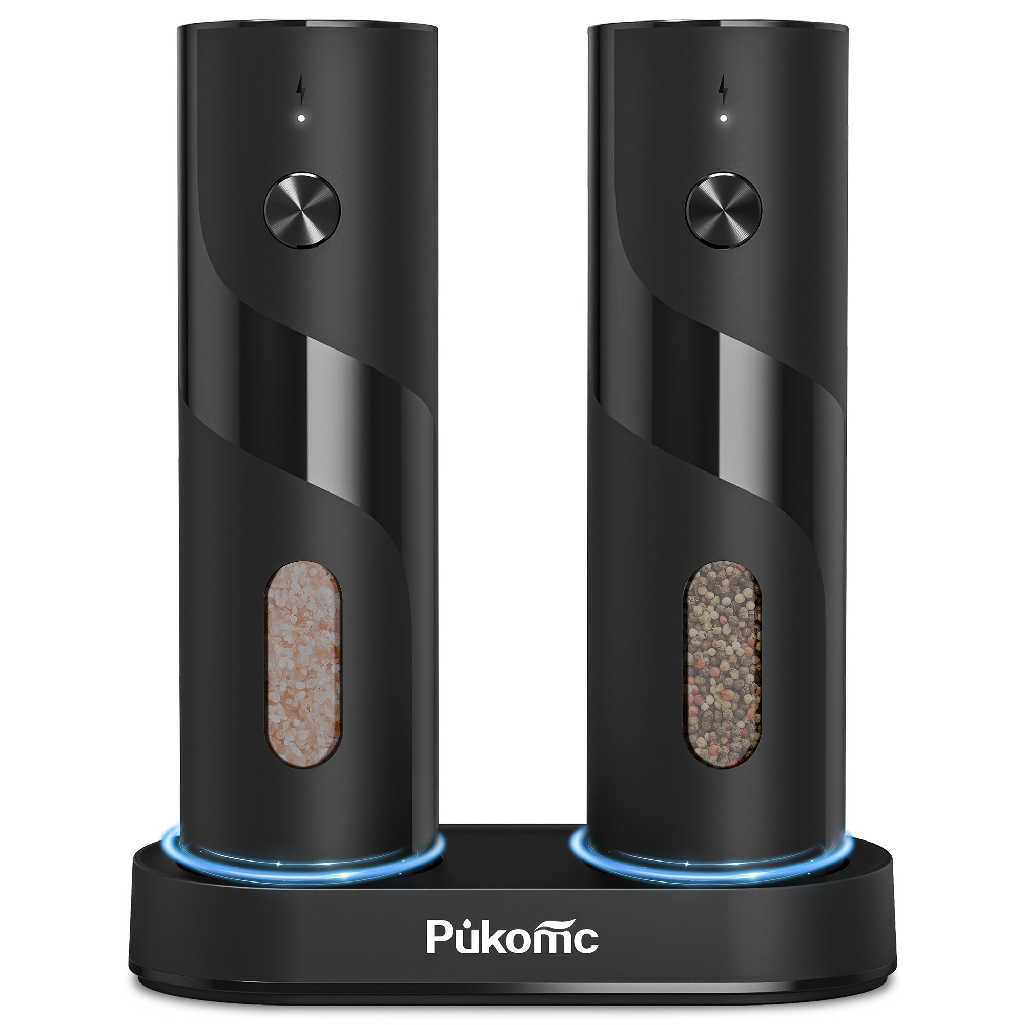 Electric Pepper Grinder Set USB-C Rechargeable with LED Light Ceramic Core Adjustable Coarseness One-Hand Automatic Salt Pepper Mill Kitchen Gift for Home Cooking Camping BBQ
