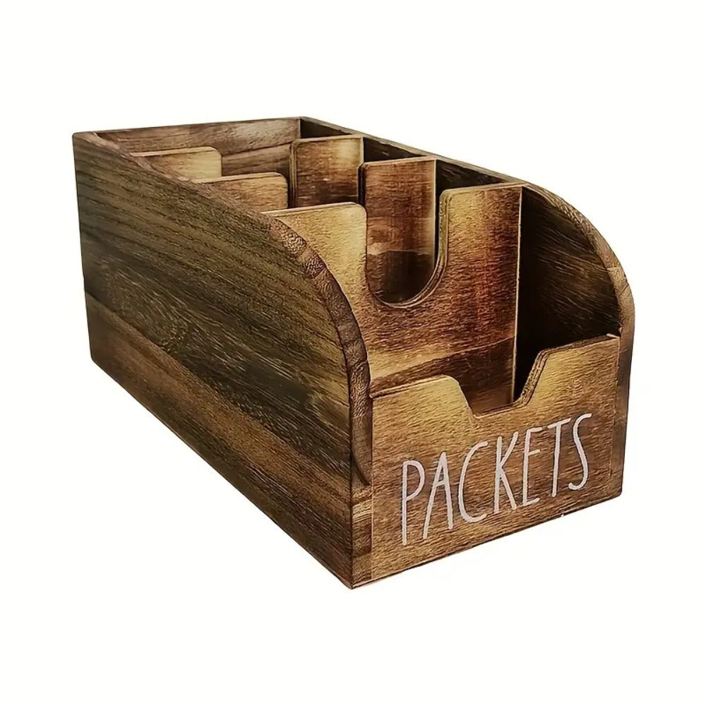 Wooden Spice Rack Organizer with Compartments Rustic Vintage Kitchen Countertop Storage Box for Seasoning Bags Tea Bags Coffee Snacks Space-Saving Display Rack Home Decor Black Brown 1pc or 2pcs