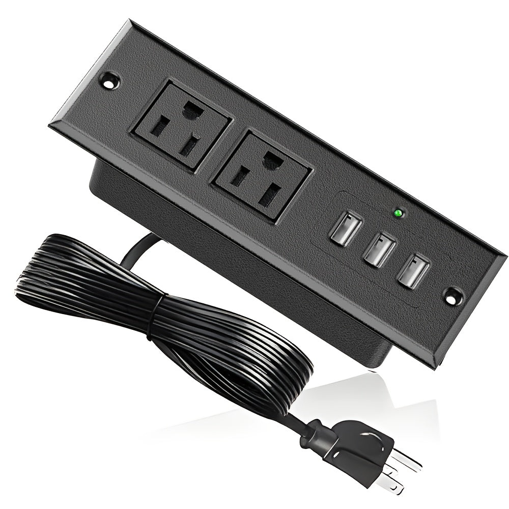 Recessed Power Strip Flush Mount Desk Outlet - 2 AC Outlets & 3 USB-A Ports, Desktop Charging Station with LED Indicator Light & 4.92FT Cord for Side Table, Sofa Table, Nightstand & Home Office