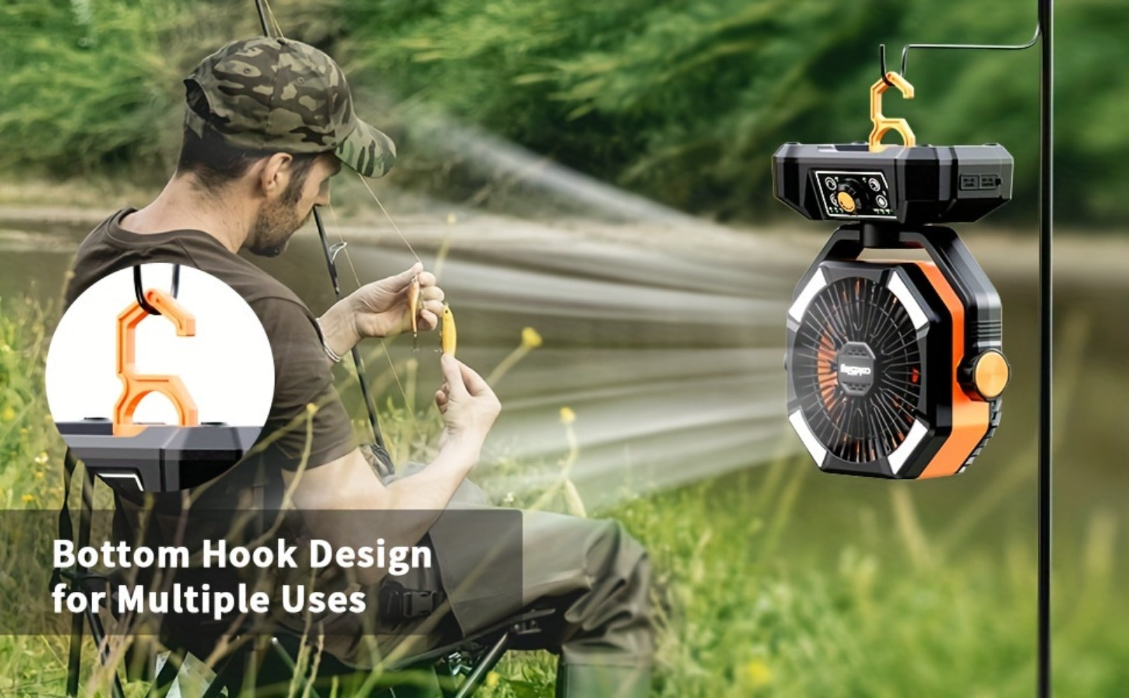 Camping Fan Battery Powered 20000mAh, Dual Motor 8-Speed Portable Tent Fan with Remote Control, 4 LED Lanterns and Hanging Hook, Rechargeable Outdoor Fan for Camping, Power Outage, Construction Site