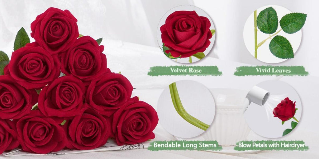 Artificial Roses Bulk with Long Stems ¨C Real Touch Velvet Fake Flowers for Wedding Bouquet, Bridal Centerpiece, Valentine's Day, Mother's Day, Home Decor (50/100pcs, Multi Colors)