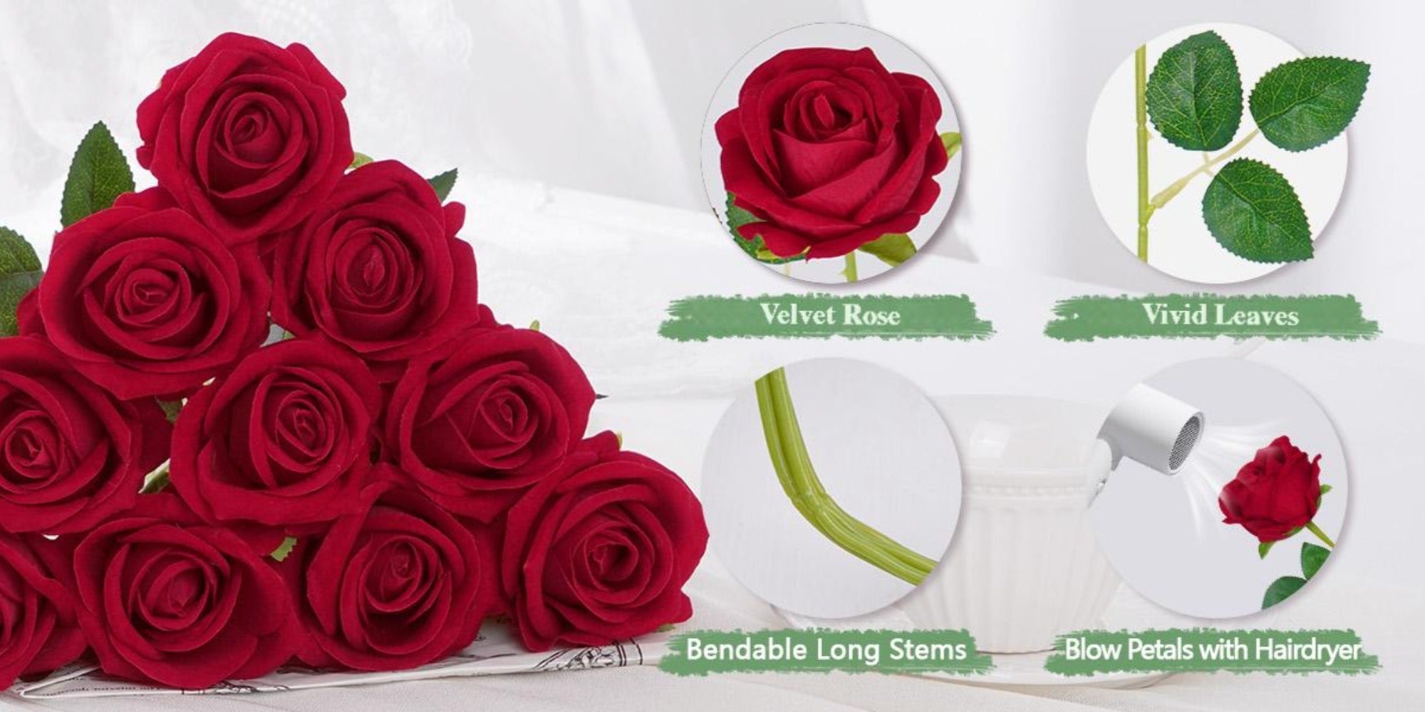 Artificial Roses Bulk with Long Stems ¨C Real Touch Velvet Fake Flowers for Wedding Bouquet, Bridal Centerpiece, Valentine's Day, Mother's Day, Home Decor (50/100pcs, Multi Colors)