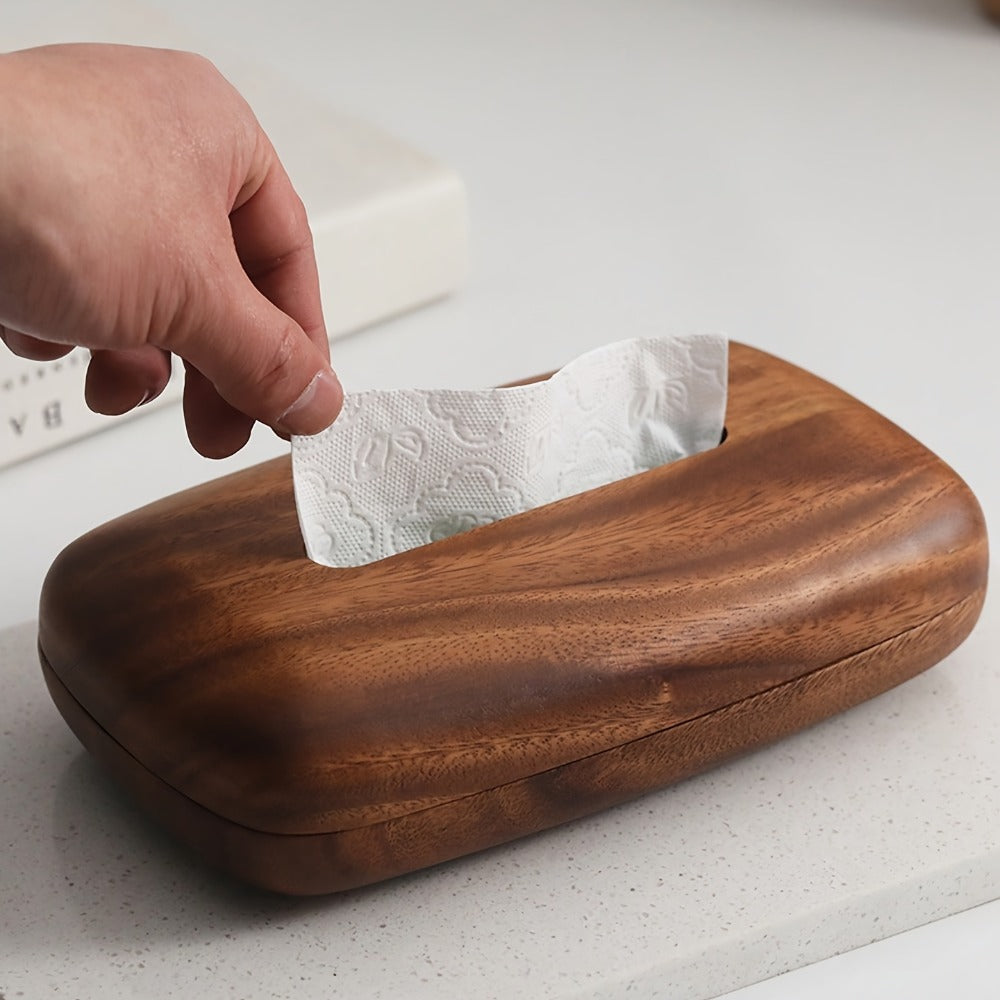 Walnut Tissue Box Cover Holder - Modern Minimalist Rectangular Decorative Napkin Dispenser with Premium Walnut Veneer Top, Polished Finish for Desk, Bathroom, Office, Nightstand