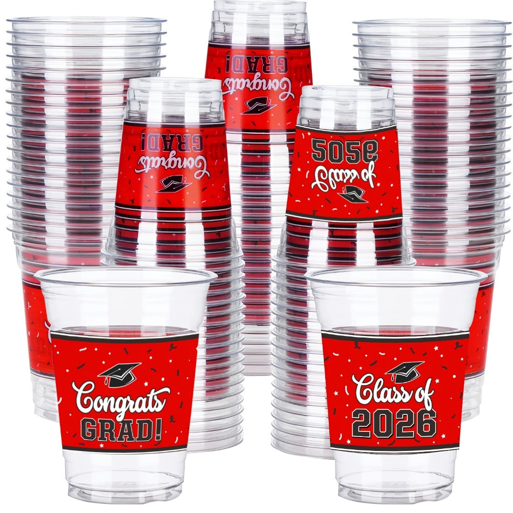 100Pcs Graduation Party Cups Class of 2026 Disposable Plastic Cups Congrats Grad Celebration Tableware Party Supplies