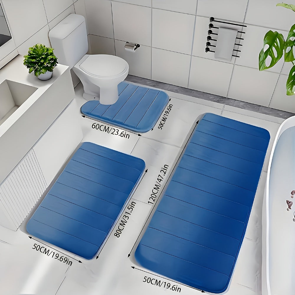 Memory Foam Bath Mat Set 3-Pack Non-Slip Soft Plush Absorbent Bathroom Rug for Shower Kitchen Bedroom Indoor Use