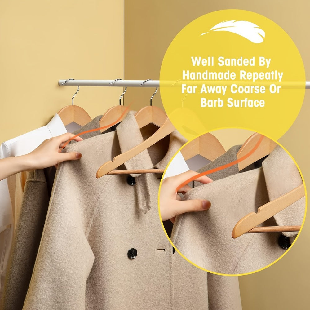 Solid Wood Clothes Hangers Heavy Duty ¨C 10/20/30 Pack Champagne Sturdy Wooden Coat Hangers for Jackets, Dresses & Heavy Coats | Space-Saving Wardrobe Hangers for Home, Office & Hotel Closet Organization