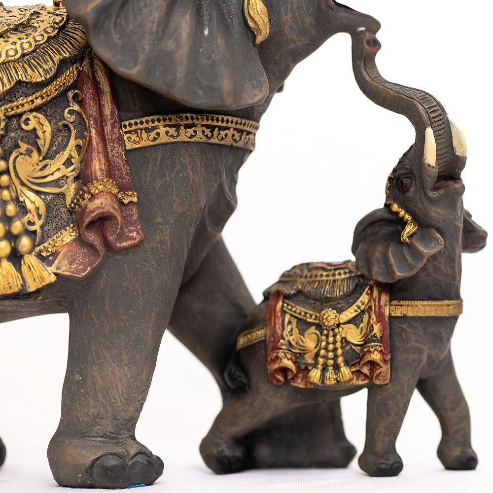 Elephant Statue Figurine for Home Decor ¨C Mama & Baby Elephant Trunk Up Lucky Sculpture 12 Inch Polyresin Good Luck Ornament for Living Room Office Desk Bedroom Housewarming Birthday Christmas Gift for Women