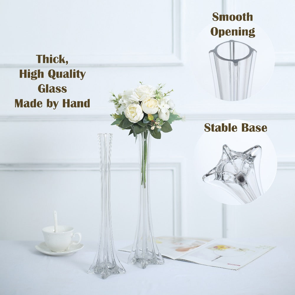 Eiffel Tower Vase Pack of 12 ¨C Tall Glass Flower Vases for Wedding Centerpiece, Event Table Decor, Floral Arrangements & Party Decoration, Clear Black White, 12¡± 16¡± 20¡± 24¡± Sizes