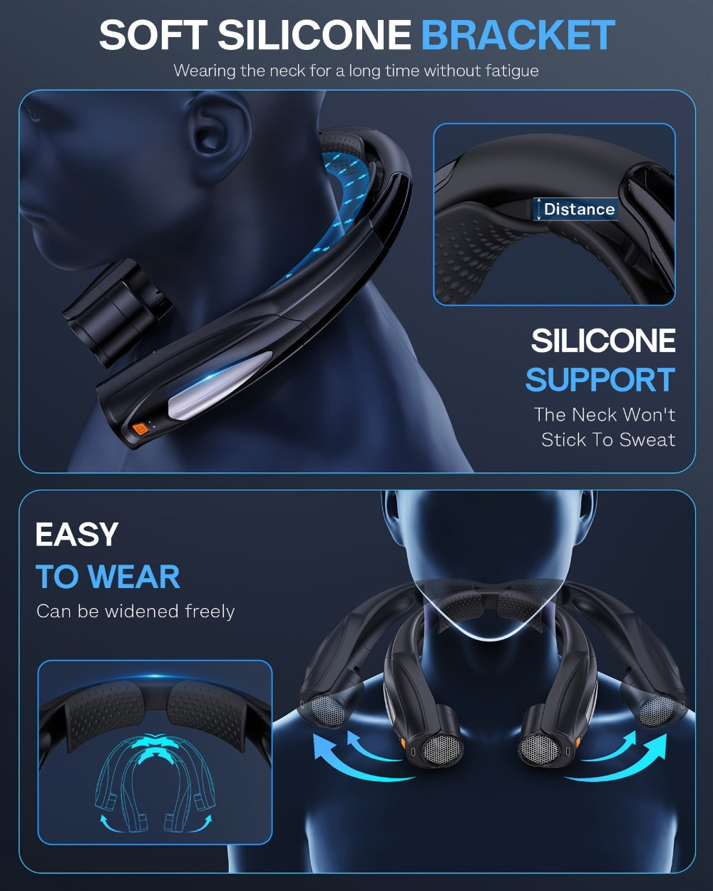 Neck Fan Wearable Bladeless Neckband Fan 3000mAh Dual Battery 6 to 20 Hours Battery Life Dual Wind Speeds Super Quiet Brushless Motor USB Charging Soft Silicone Strap for Work Travel Sports Outdoor
