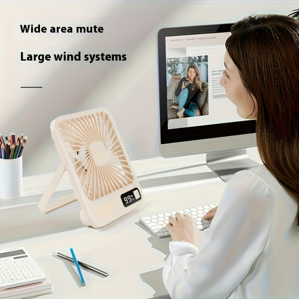 Mini Desktop Fan Square Design | Ultra-Quiet 5-Speed USB Rechargeable 1800mAh Portable Cooling Fan for Home, Office, Car & Travel ¨C Compact Lightweight Personal Desk Fan, White & Pink