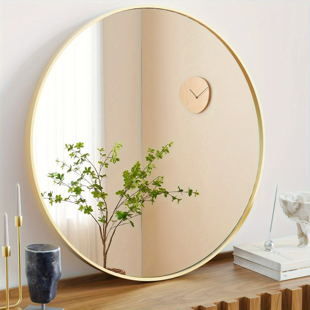 Round Wall Mirror Aluminum Alloy Frame ¨C Modern Circle Mirror for Bedroom, Bathroom & Living Room, Tempered Glass, Black & Gold, 20in 28in 30in 36in