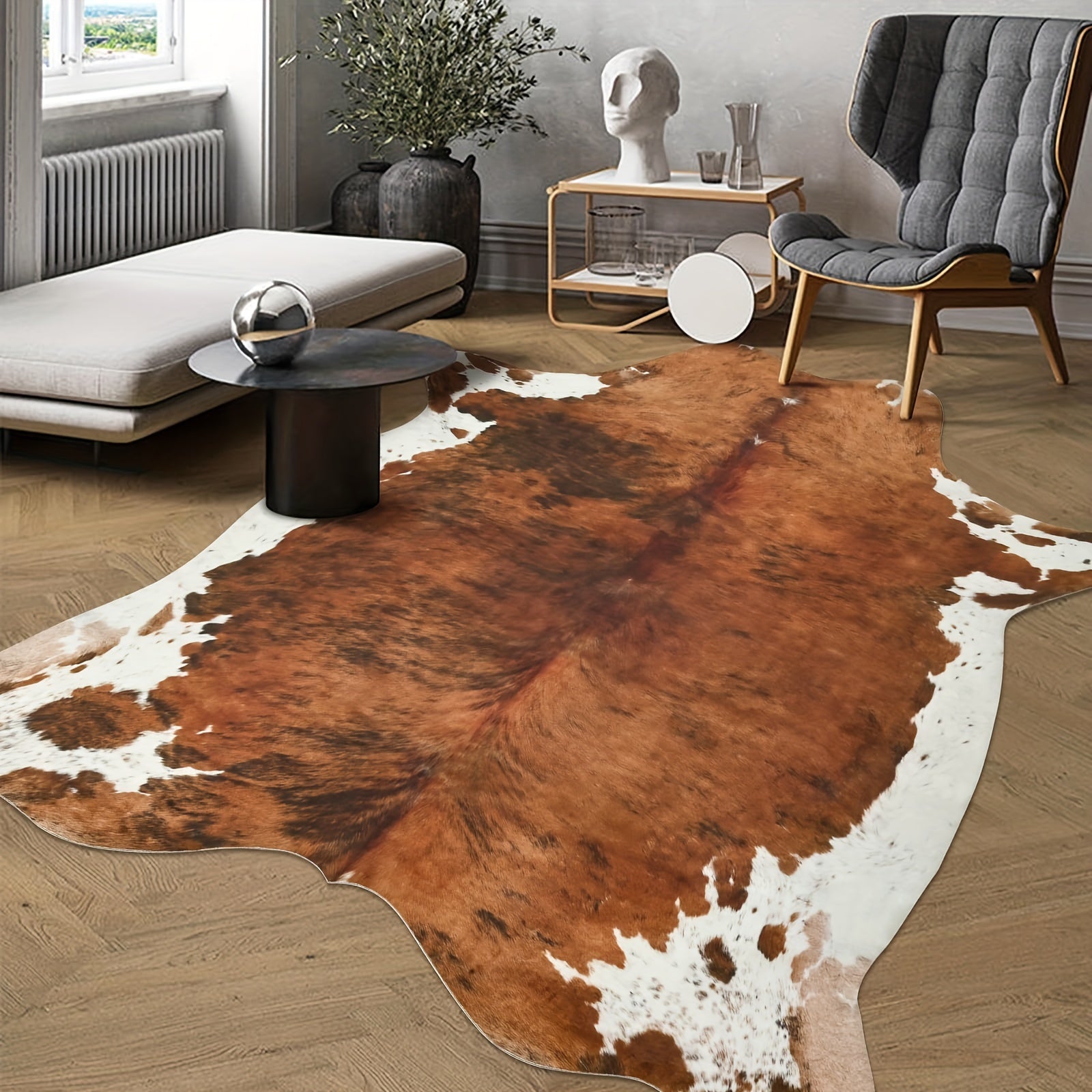 Cowhide Area Rug Faux Animal Print Rug Western Style Non-Slip Floor Mat for Living Room Bedroom Dining Room Office Boho Home Decor Cow Print Carpet