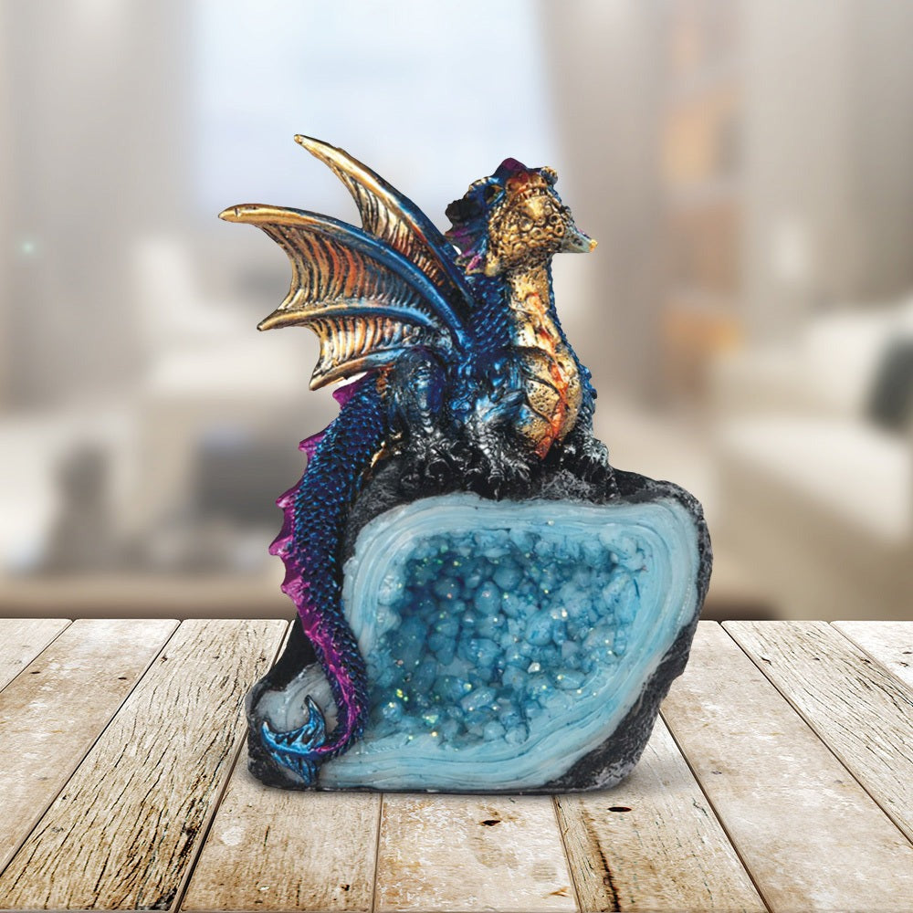 Dragon Figurine Statue Guarding Crystal Cave Polyresin Collectible Home Decor Sculpture Fantasy Dragon Gift for Birthday Housewarming Holiday Room Office Shelf Decor