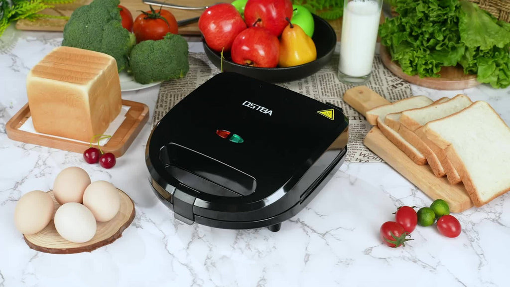 OSTBA 3-in-1 Sandwich Maker Panini Press Waffle Iron 750W Removable Non-Stick Plates for Breakfast Sandwiches Grilled Cheese Waffles Steak BBQ Black