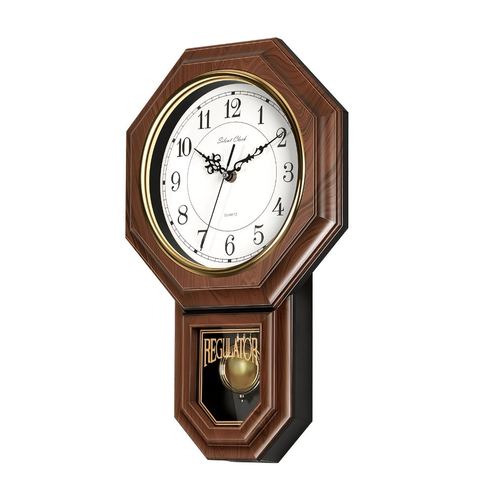 Pendulum Wall Clock with Hourly Striking Bell Sweeping Second Hand Vintage Traditional School Clock Adjustable Tuning Battery Operated Home Office Decor Mahogany Black