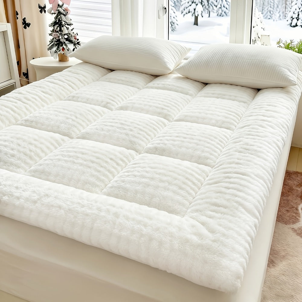 Quilted Mattress Topper Fluffy Flannel Bubble ¨C Breathable Fiber Fill Foldable Sleeping Pad 2.36¨C3.15¡± Thick for Twin Full Queen King Bed