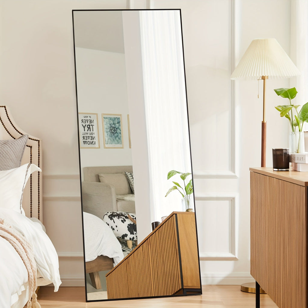 Full Length Floor Mirror with Stand ¨C Arched & Rectangular Full Body Mirror, Aluminum Alloy Frame, Shatter-Proof Nano Glass, Bedroom Living Room Cloakroom Wall Leaning Mirror
