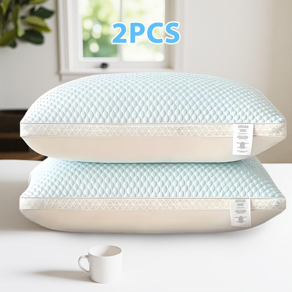 Cooling Bed Pillows 2-Pack, Non-Collapsing Soft Support Pillow with Neck & Cervical Support, Breathable & Machine Washable, Queen Size Bed Pillows for Back Side Stomach Sleepers