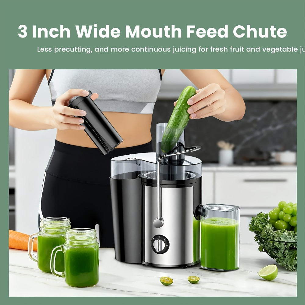 Juicer Machine Wide Mouth Juice Extractor Blender Food Processor 3-Speed Settings Easy Clean One-Touch Operation Multi-function with Detachable Parts for Vegetables Fruits