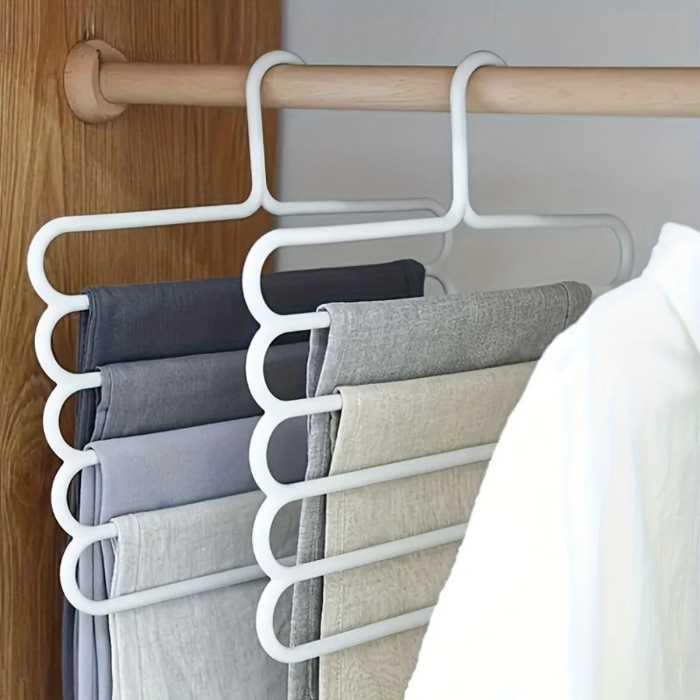 5-Layer Pants Rack Multi-Tier Anti-Slip Space Saving Hanger | 5 Pack Vertical Closet Organizer for Pants Scarves Clothing | Durable Plastic Wardrobe Hanger for Home Bedroom Boutique