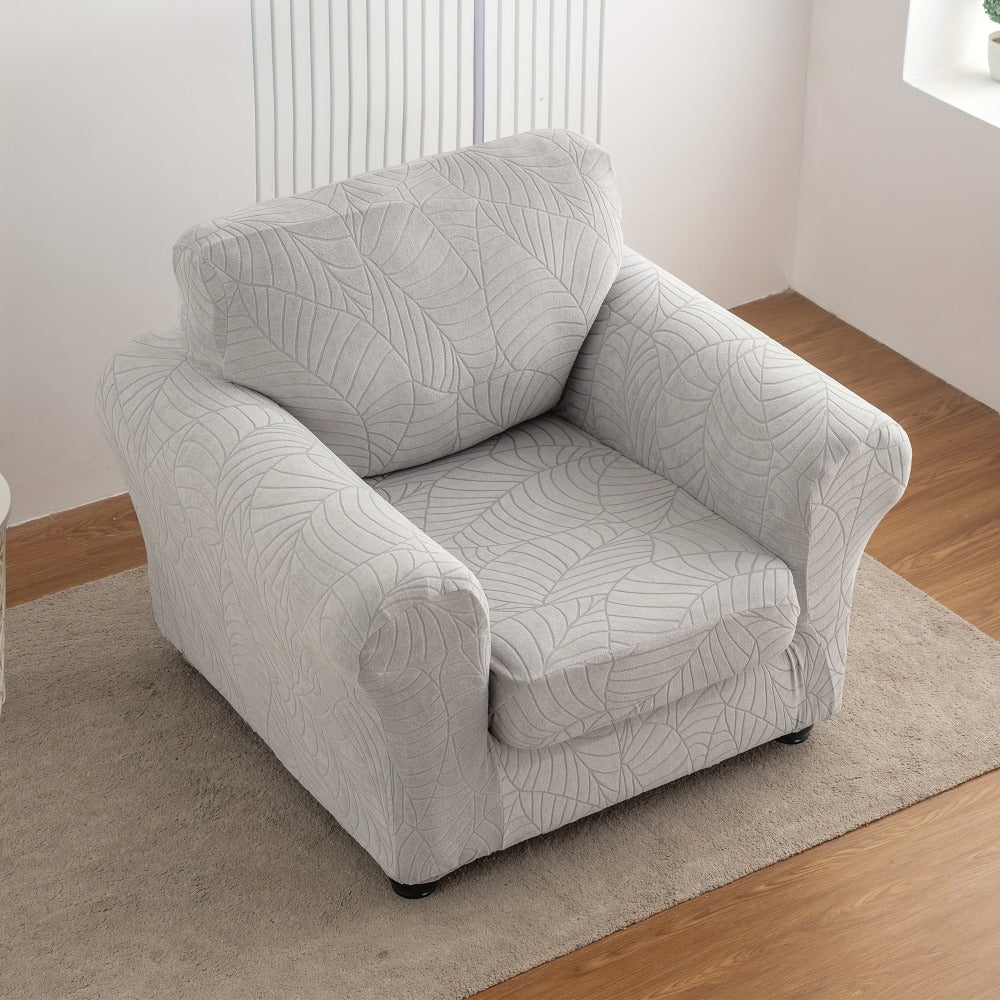 Armchair Slipcover 2pcs Set Jacquard Leaf Texture Stretch Chair Cover with Seat Cushion Cover Spandex Non-Slip Elastic Removable Washable Sofa Couch Cover for Living Room Dining Room Hotel Home Decor