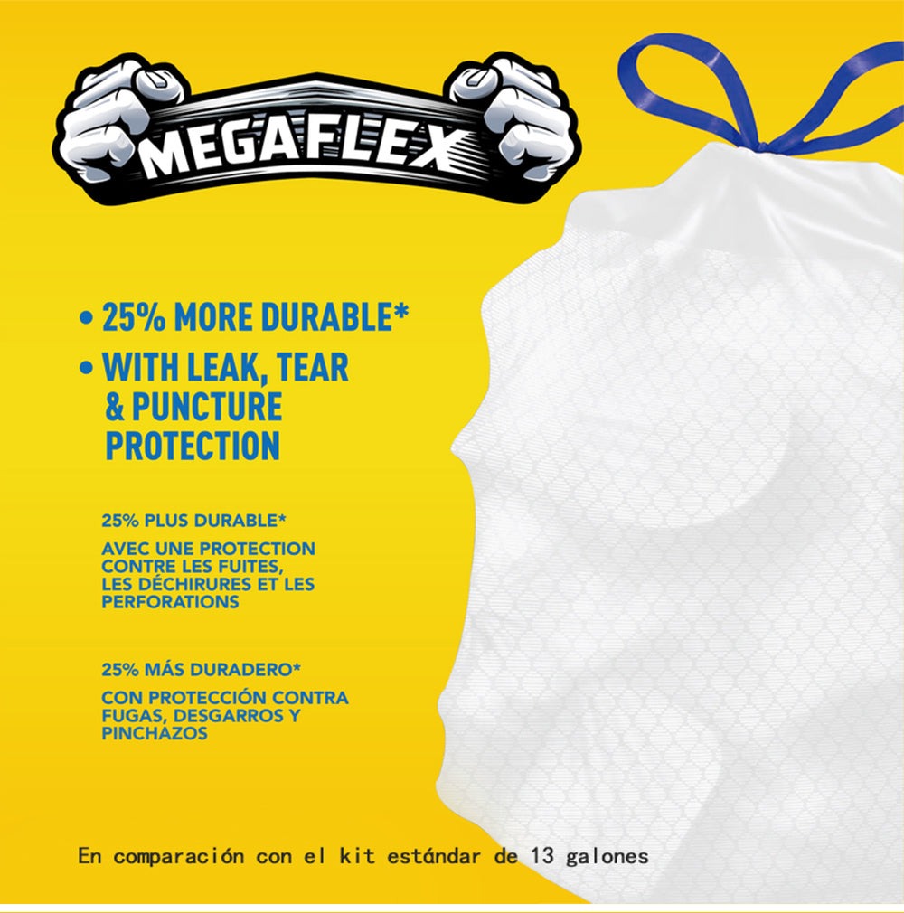 Drawstring Trash Bags 13 Gallon, 150 Count (3 Rolls) Tall Kitchen Garbage Bags with Odor Eliminator Technology, Lemon Mint Scent, Puncture & Tear Resistant, Easy-Tie Drawstring, Fits 13 Gal Trash Cans