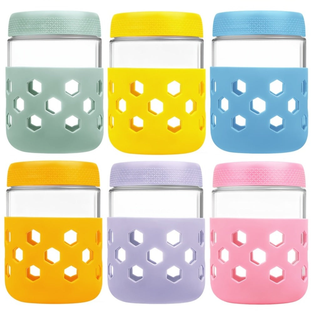 Wide Mouth Mason Jars with Airtight Lids 6 Pack 16oz - Glass Food Storage Containers for Overnight Oats Yogurt Snacks Spices and Salad, Clear Round Glass Jars with Optional Protective Silicone Sleeves for Kitchen Pantry and Meal Prep