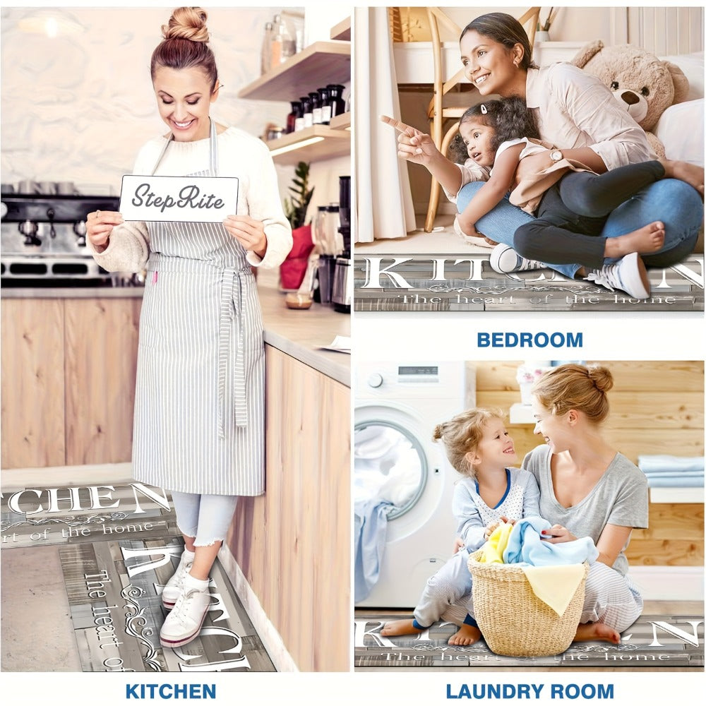 Kitchen Rug Non-Slip Washable Wood Grain Farmhouse Floor Mat Durable Polyester Anti-Fatigue Kitchen Mat for Kitchen Hallway Bathroom Laundry Room Home Decor Multiple Sizes Black White