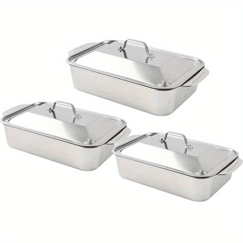 Stainless Steel Baking Trays with Lids ¨C Large Capacity Sheet Pan Set for BBQ, Bread, Desserts, Seafood & Buffets | Family Gatherings, Outdoor Camping, Portable Food Trays