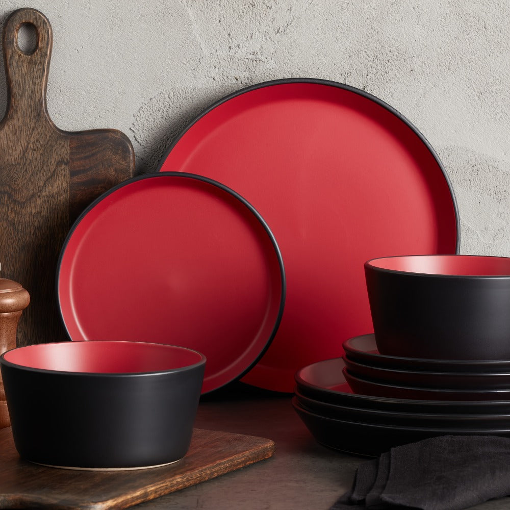 Ceramic Dinnerware Set for 4 ¨C Porcelain Plates Bowls Cups Matte Finish Dishwasher Microwave Oven Safe Stoneware Tableware Scratch Resistant for Restaurant Kitchen Wedding Anniversary Gift