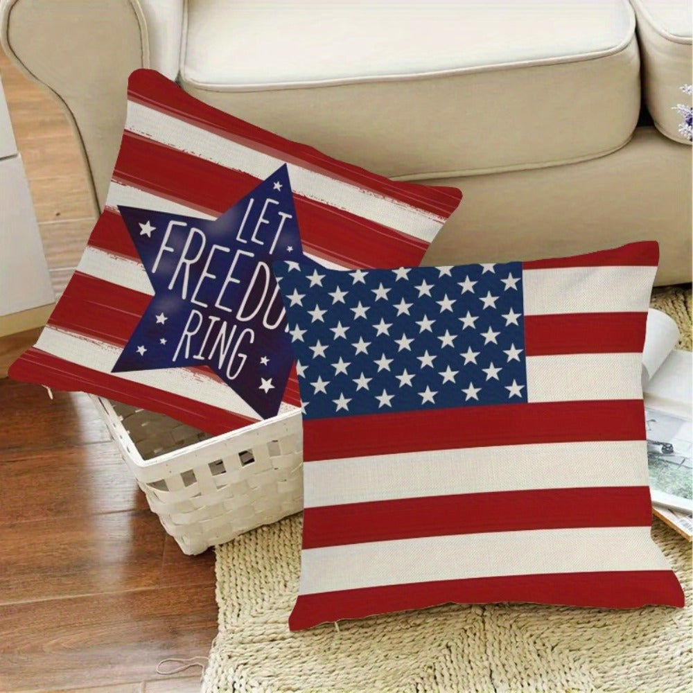Patriotic Pillowcase Set 4pcs ¨C Stars & Stripes Polyester Pillow Covers, Zipper Closure, Machine Washable, Red White Blue July 4th Independence Day Home Decor