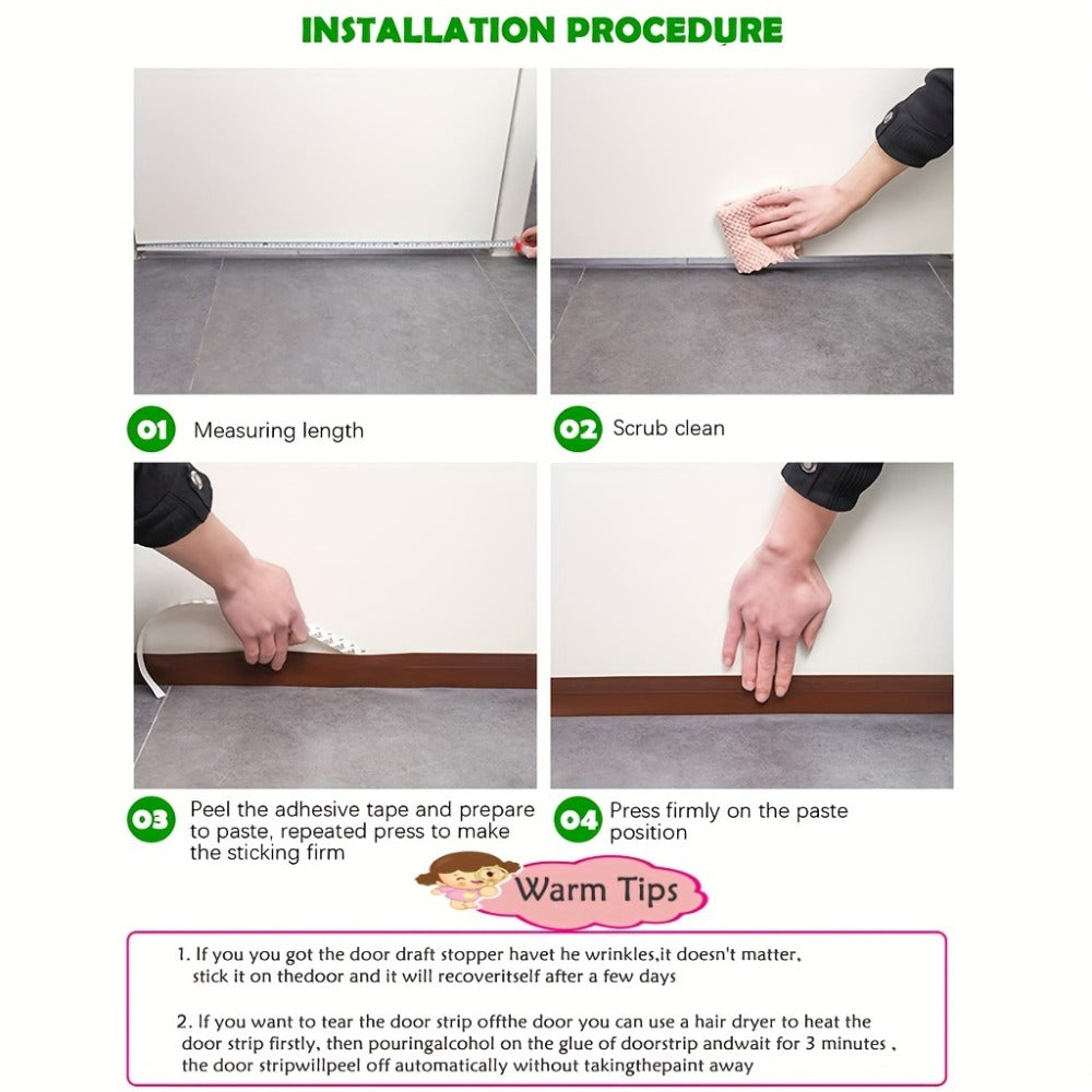 Door Draft Stopper Silicone Under Door Sweep Weather Stripping 39 Inch Strong Adhesive 3-Layer Sound Insulation Noise Blocker Energy Saving Seal for Indoor Outdoor Doors White Black Brown Transparent