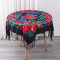 Floral Square Tablecloth with Tassels - Multicolor Flowers, Machine-Washable Polyester, Kitchen & Dining Room Table Cover with Tassel Trim