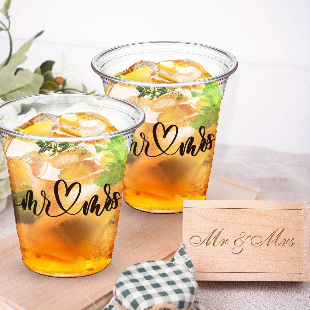 Disposable Wedding Cups 200 Pack 10oz Clear Plastic Glasses Bulk for Wedding Reception Supplies Bridal Shower Anniversary Birthday Party Mr and Mrs