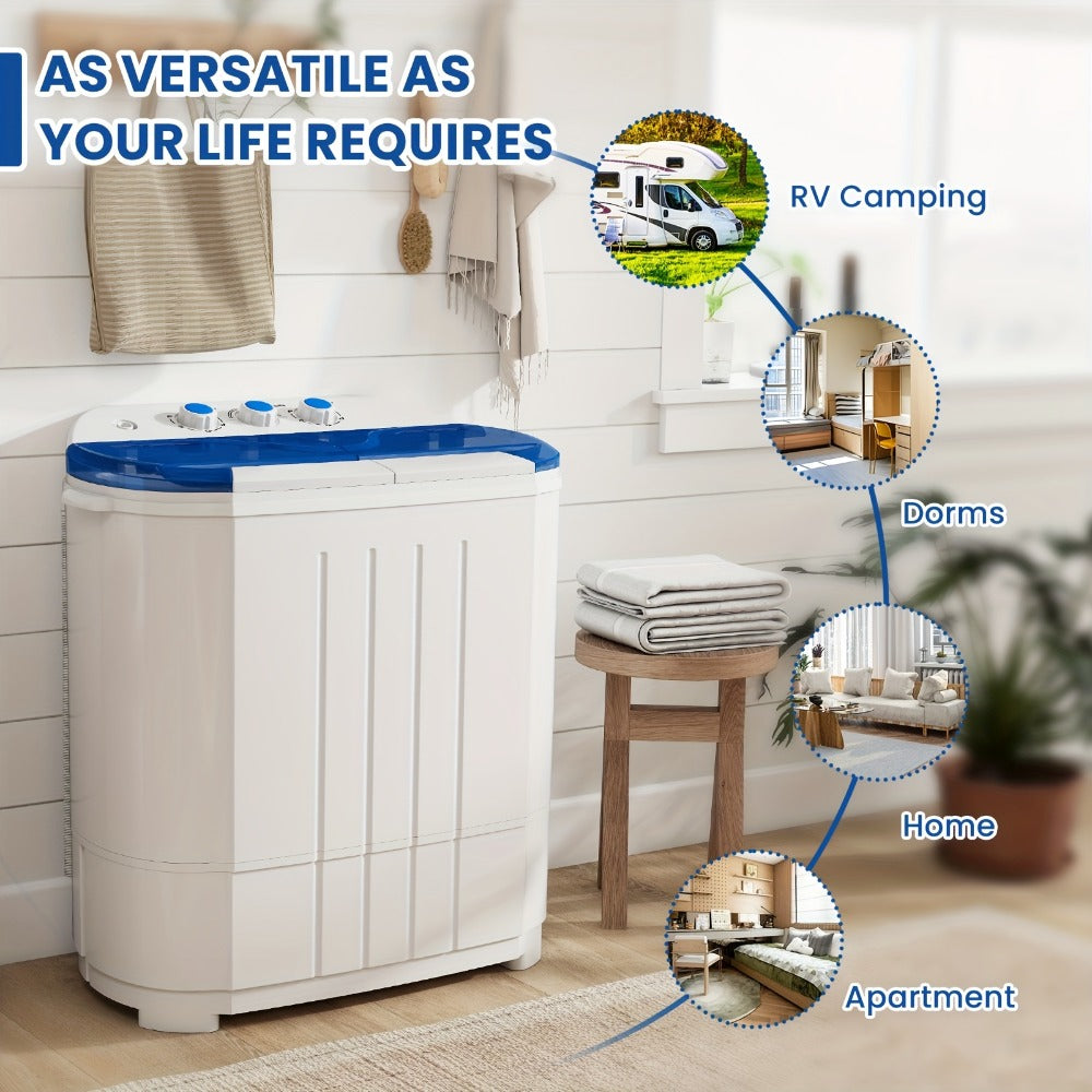 Portable Washing Machine 14.5Lbs Mini Twin Tub Washer Spin Dryer Combo Semi-Automatic 9.5Lbs Wash 5Lbs Spin Gravity Drain Time Control for Apartments Dorms RVs Camping