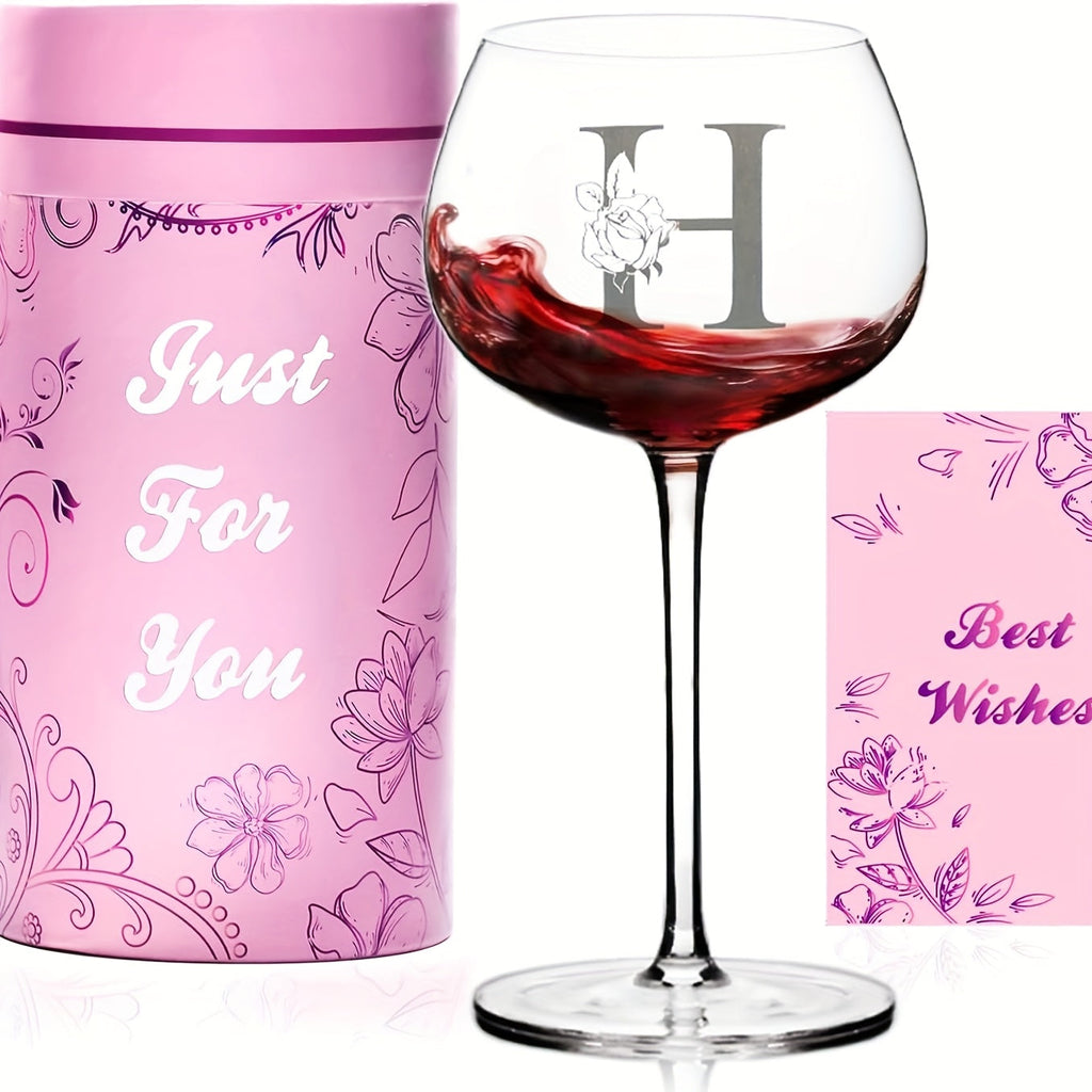 Personalized Wine Glass Gift for Women ¨C A-Z Initial Letter Monogrammed Wine Glass with Gift Box & Greeting Card ¨C Unique Birthday, Christmas & Mother's Day Gift for Mom, Best Friend & Sister