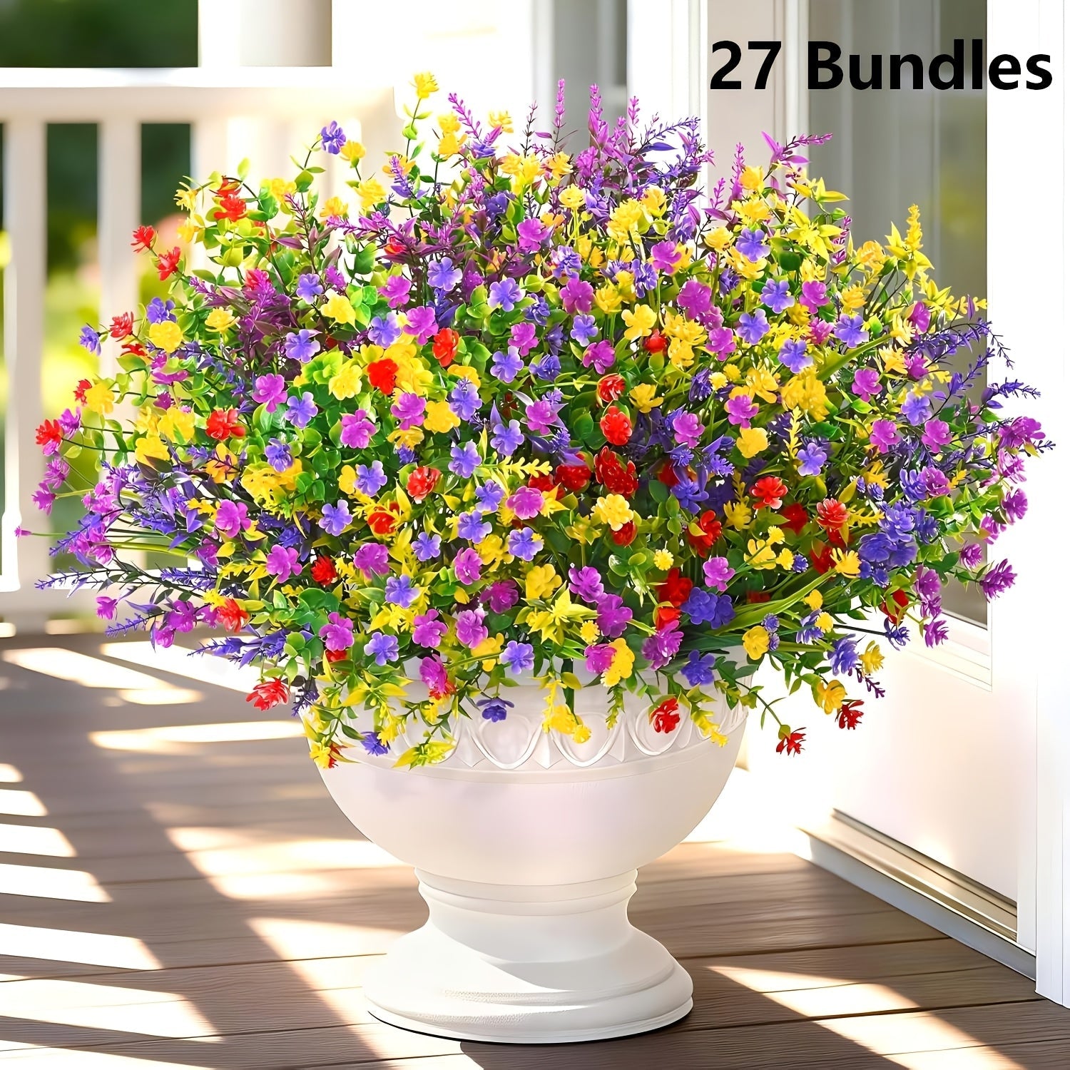 Artificial Flowers Outdoor UV Resistant Faux Daisy Bundles for Porch Patio Garden Decor - 9/18/27/36 Bundles Multicolor Realistic Fake Flowers Spring Summer Window Box Hanging Planter