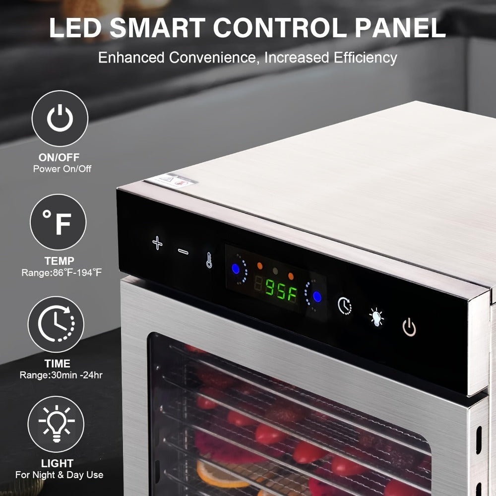 Food Dehydrator 12 Stainless Steel Trays 800W 24H Digital Timer 86-194¡ãF Temperature Control 360¡ã Hot Air Circulation for Jerky Fruit Herbs Vegetables with Recipe Book