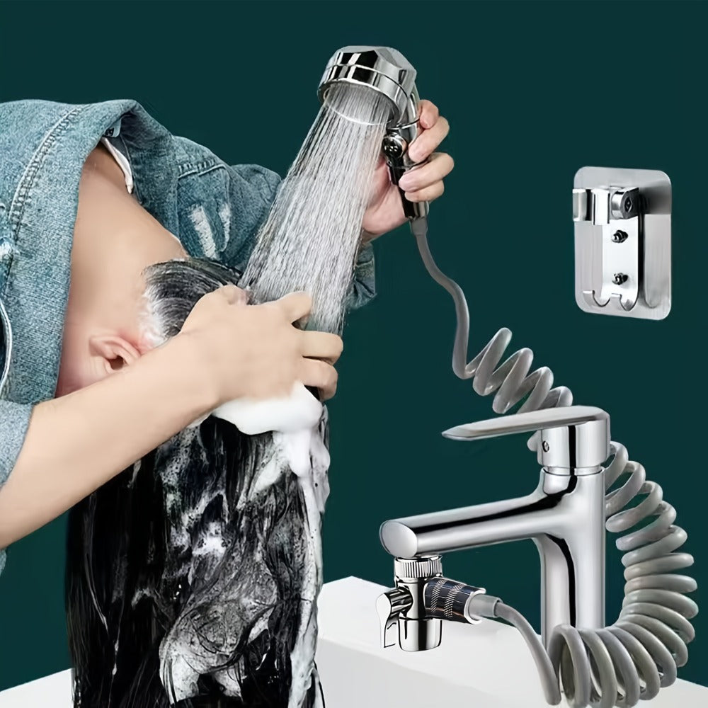 Handheld Shower Head Kit with Hose Bracket Diverter Faucet Adapter High Pressure Portable Shampoo Spray Set for Bathroom Sink Hair Washing Travel