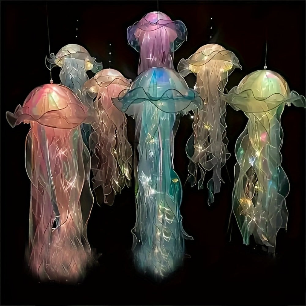 Jellyfish Lantern Party Decorations 5 Pack ¨C Colorful Translucent Ribbon Hanging Lights for Halloween Christmas Wedding Birthday, Indoor Outdoor Festive Event Decor (Crystal Ribbon / Set)