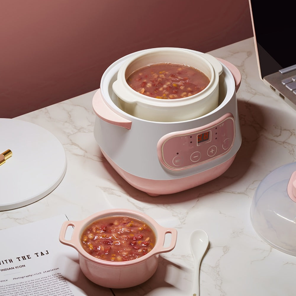 Electric Ceramic Stew Pot 1L 200W Anti Dry Burn 24H Intelligent Reservation Slow Cooker for Porridge Rice Soup Congee Small Family Individual Use