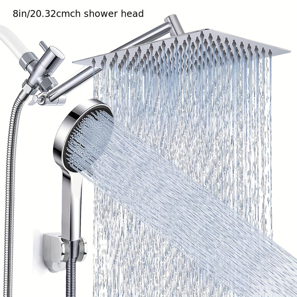 High Pressure Rainfall Handheld Shower Head Combo, 11-Inch Extension Arm, 9 Settings, 180¡ã Adjustable, Anti-Leak with Holder, Chrome & Matte Black, 8/10/12 Inch