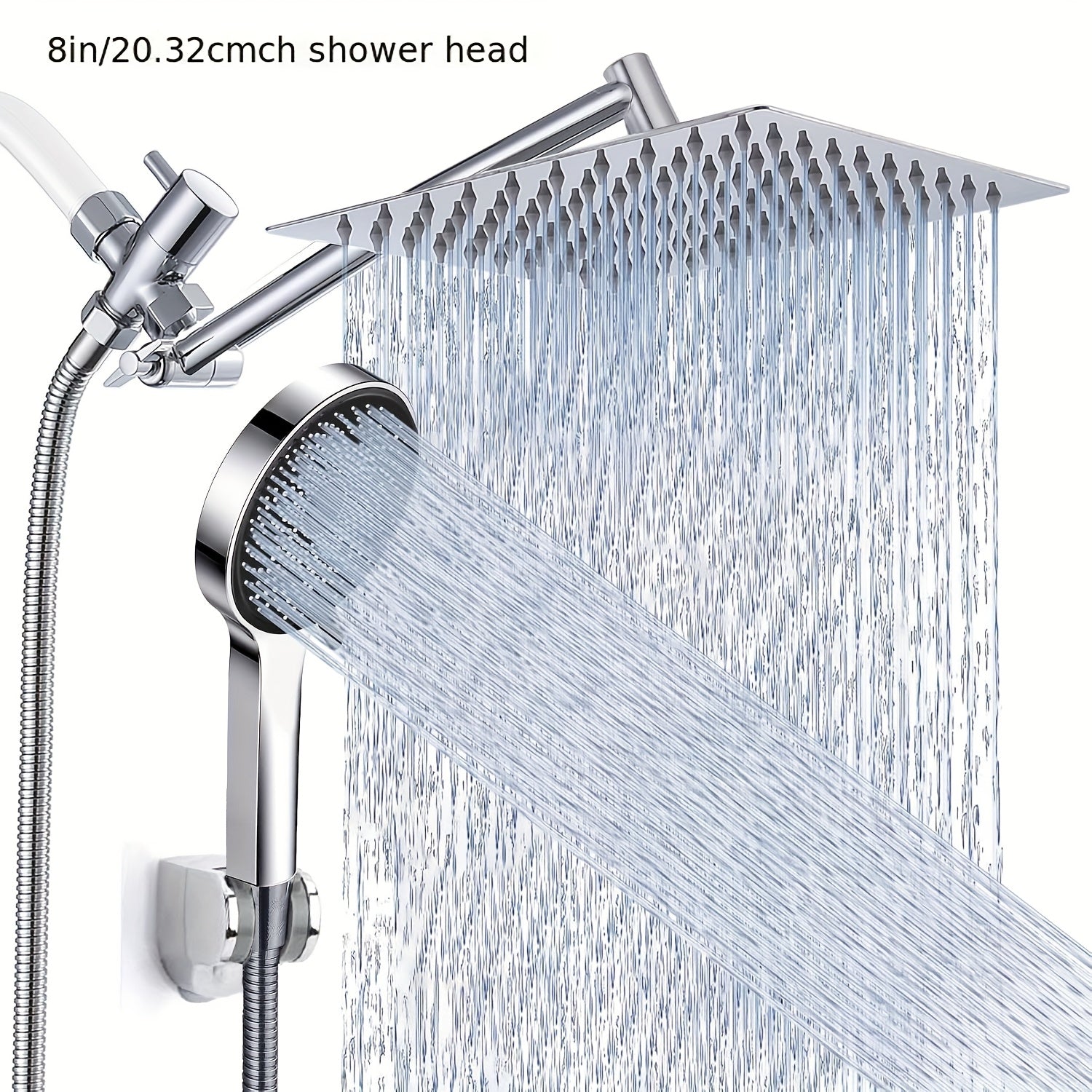 High Pressure Rainfall Handheld Shower Head Combo, 11-Inch Extension Arm, 9 Settings, 180¡ã Adjustable, Anti-Leak with Holder, Chrome & Matte Black, 8/10/12 Inch