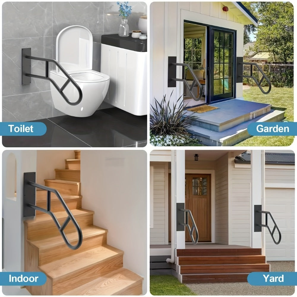 Stair Handrail Outdoor Anti-Slip Wall Mounted for 1-3 Steps ¨C U-Shaped Carbon Steel Grab Bar, 600 lb Capacity, Rust-Resistant, for Porch, Garden, Bathroom ¨C Safe for Elderly, Kids, Disabled & Pregnant